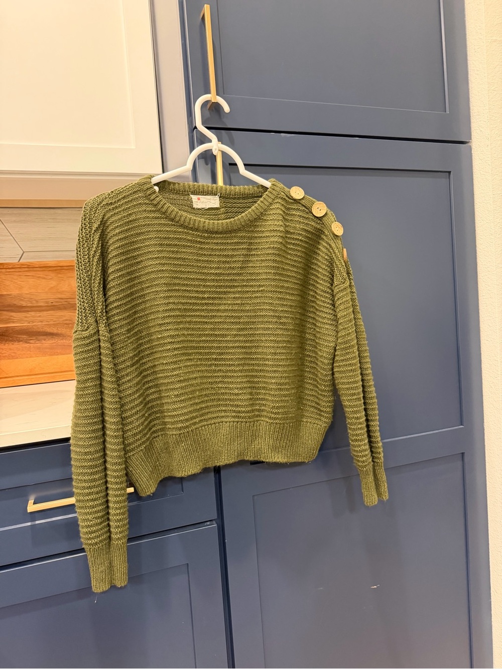 Green Button-Shoulder Knit Sweater